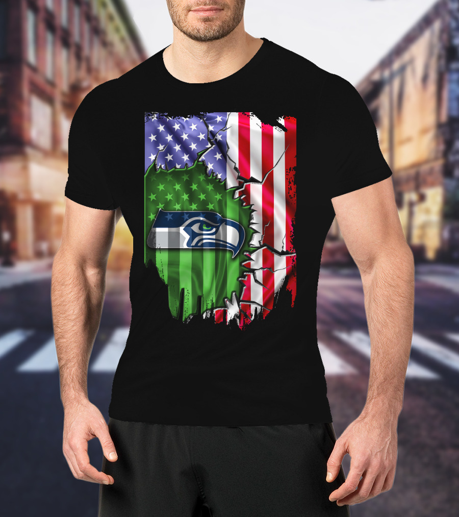 Seattle Seahawks American Flag Torn T-Shirt