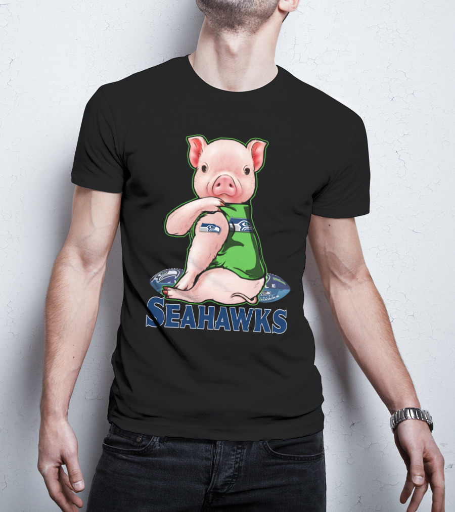Pig Wearing Seattle Seahawks Jersey With Team T-Shirt