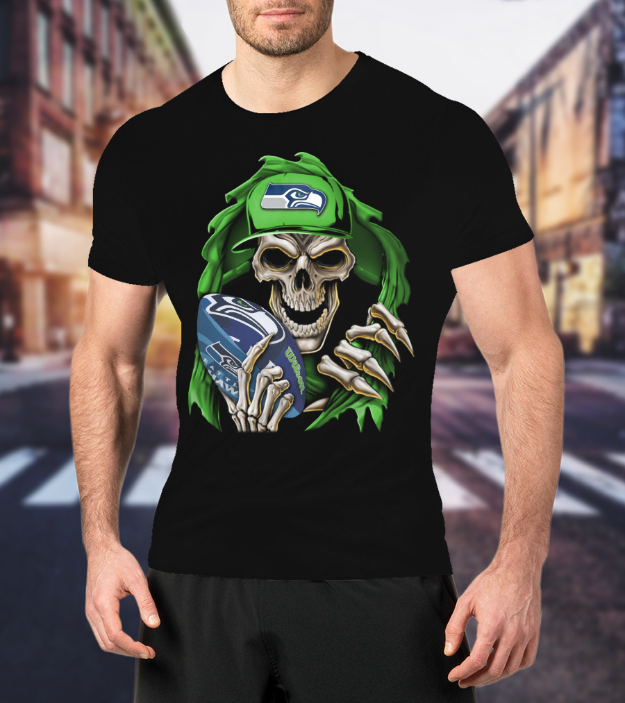 Skullbong Seattle Seahawks Football Skeleton T-Shirt