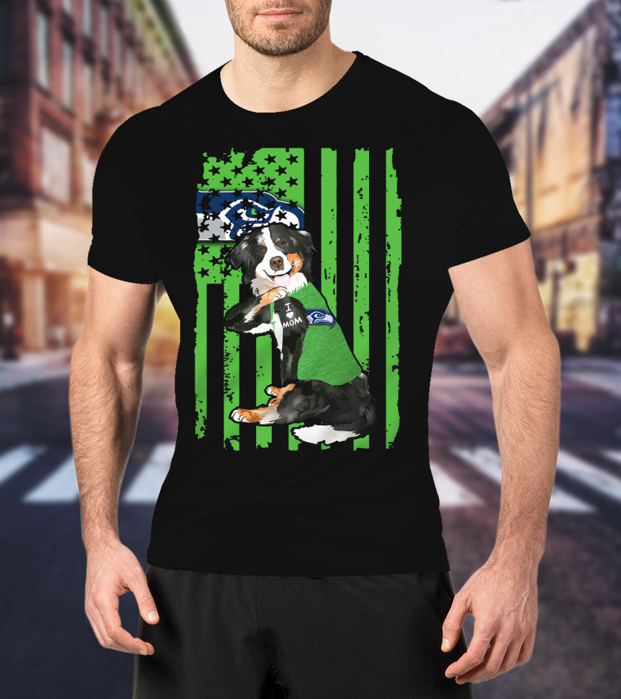 Border Collie I Love Mom Seattle Seahawks Dog T-Shirt