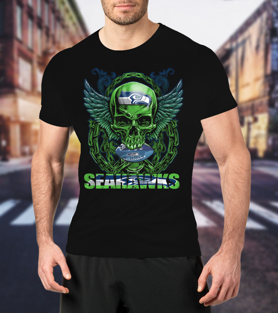 Seattle Seahawks Skull With Winged T-Shirt