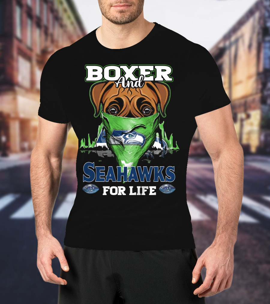 Boxer And Seahawks For Life Seahawks Mask Green Blue Dog Fan T-Shirt