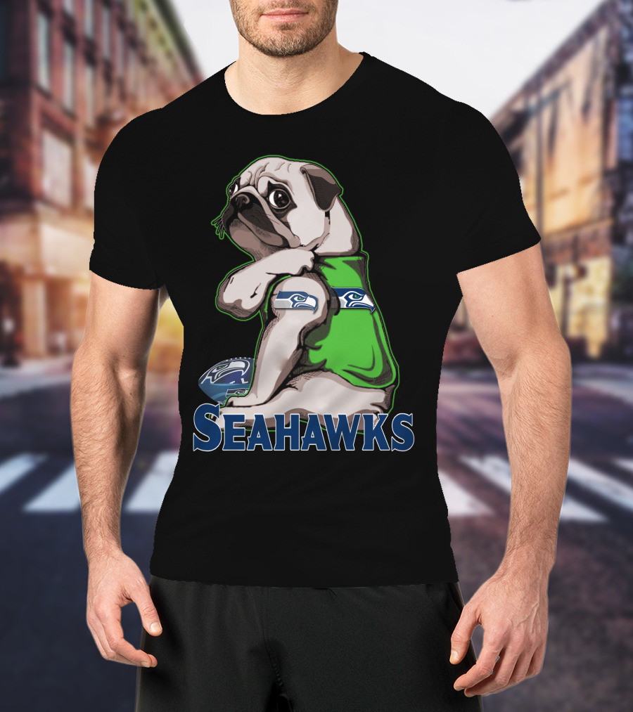 Pug Wearing Seattle Seahawks Jersey T-Shirt