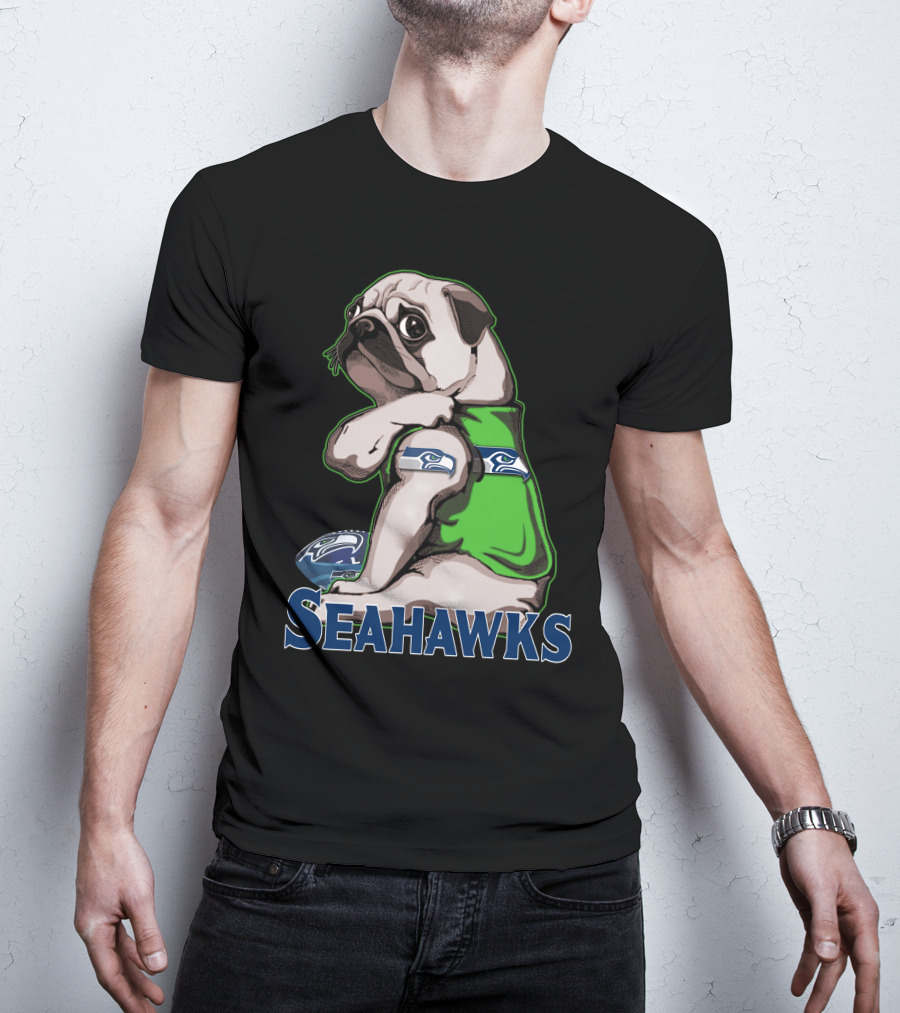 Pug Wearing Seattle Seahawks Jersey T-Shirt