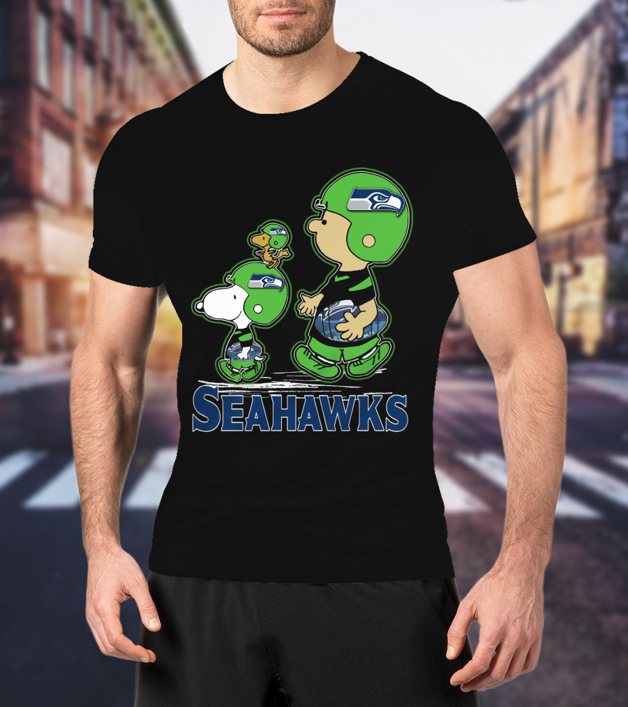Snpfootball Seattle Seahawks Peanuts Characters Football Helmets Collaboration T-Shirt