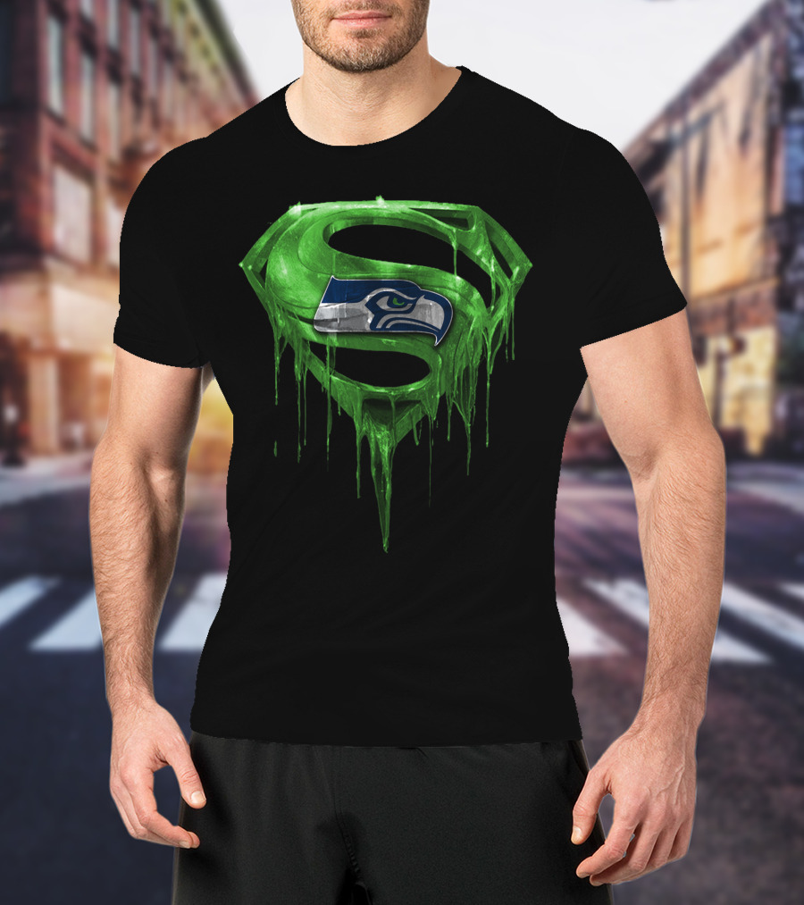Superman Logo With Seattle Seahawks Emblem Spm T-Shirt