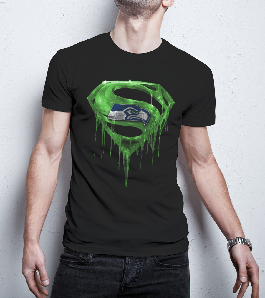 Superman Logo With Seattle Seahawks Emblem Spm T-Shirt