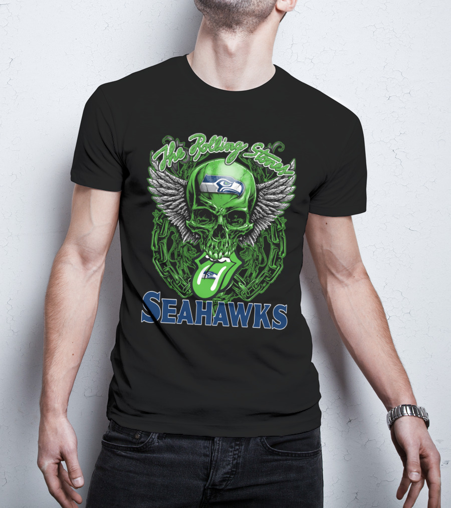 The Rolling Stones Seahawks Skull With Wings And Logos T-Shirt