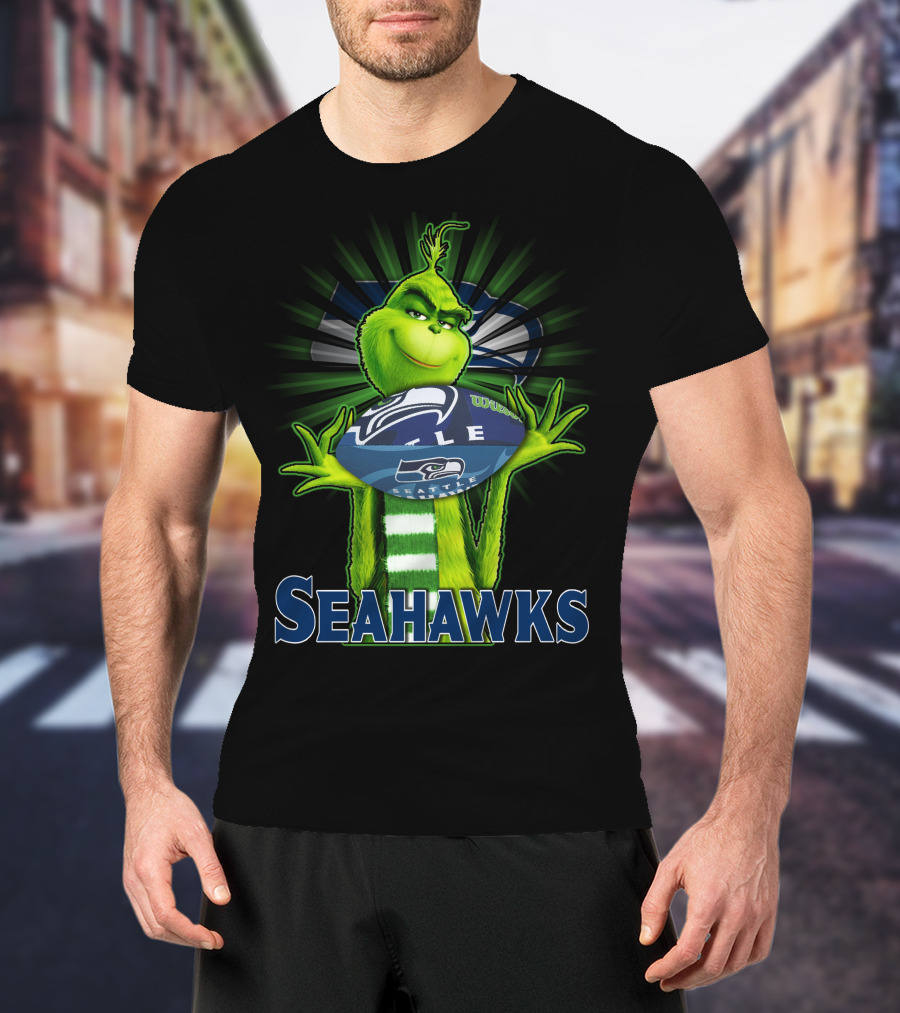Grinch Holding Seattle Seahawks Football T-Shirt