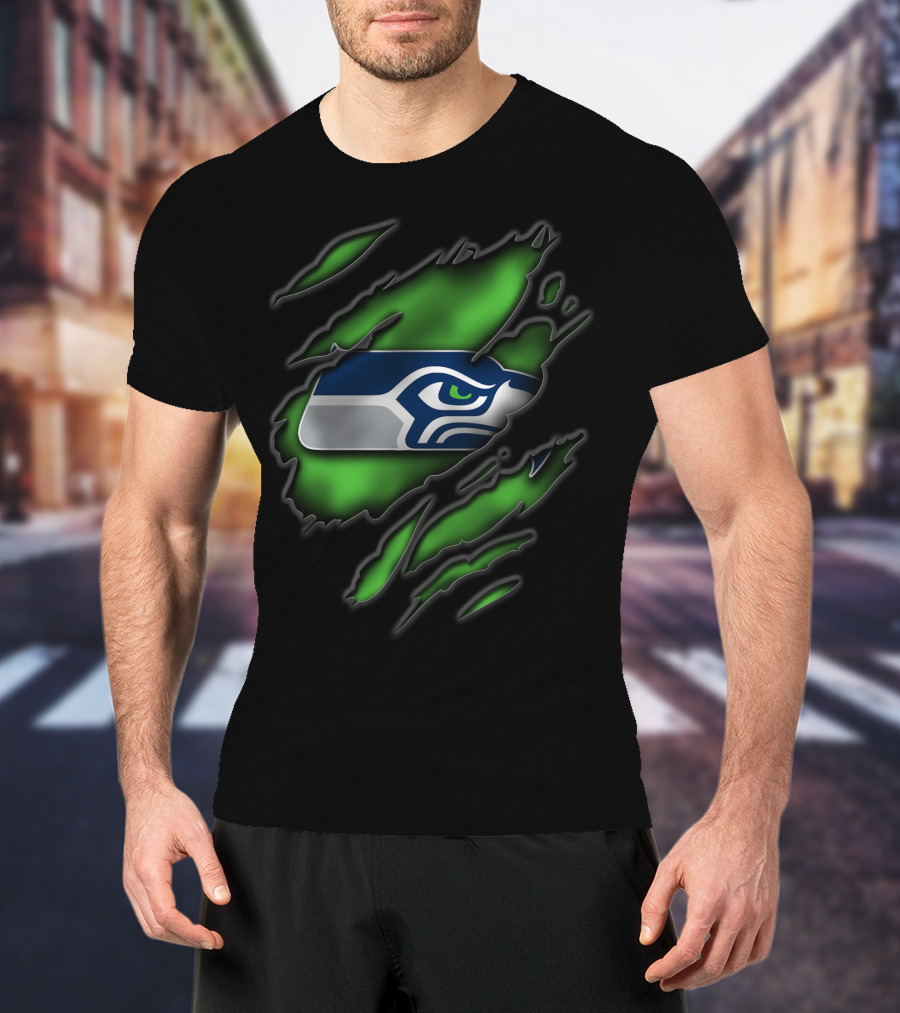 Torn V3 Seattle Seahawks Logo On Green T-Shirt