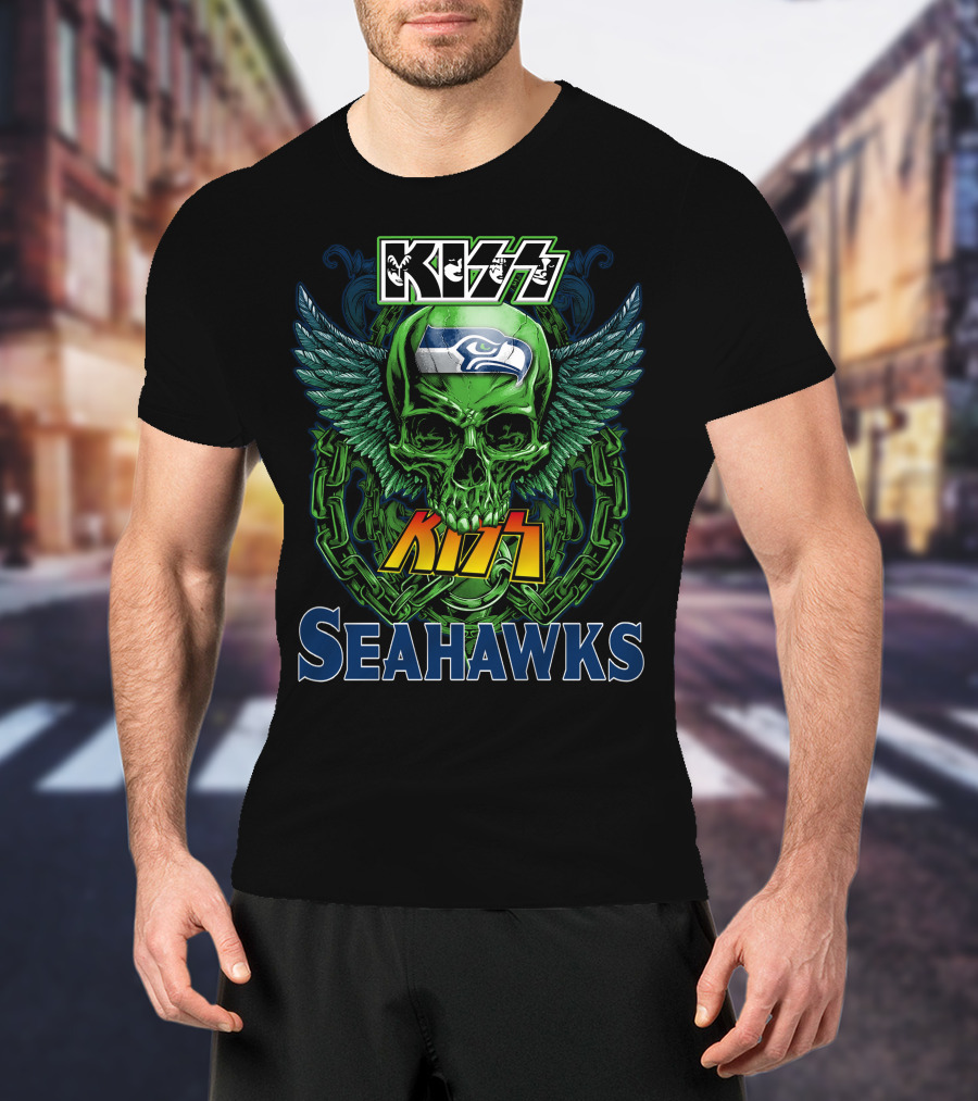 Kiss Seahawks Skull Logo Seattle Seahawks T-Shirt