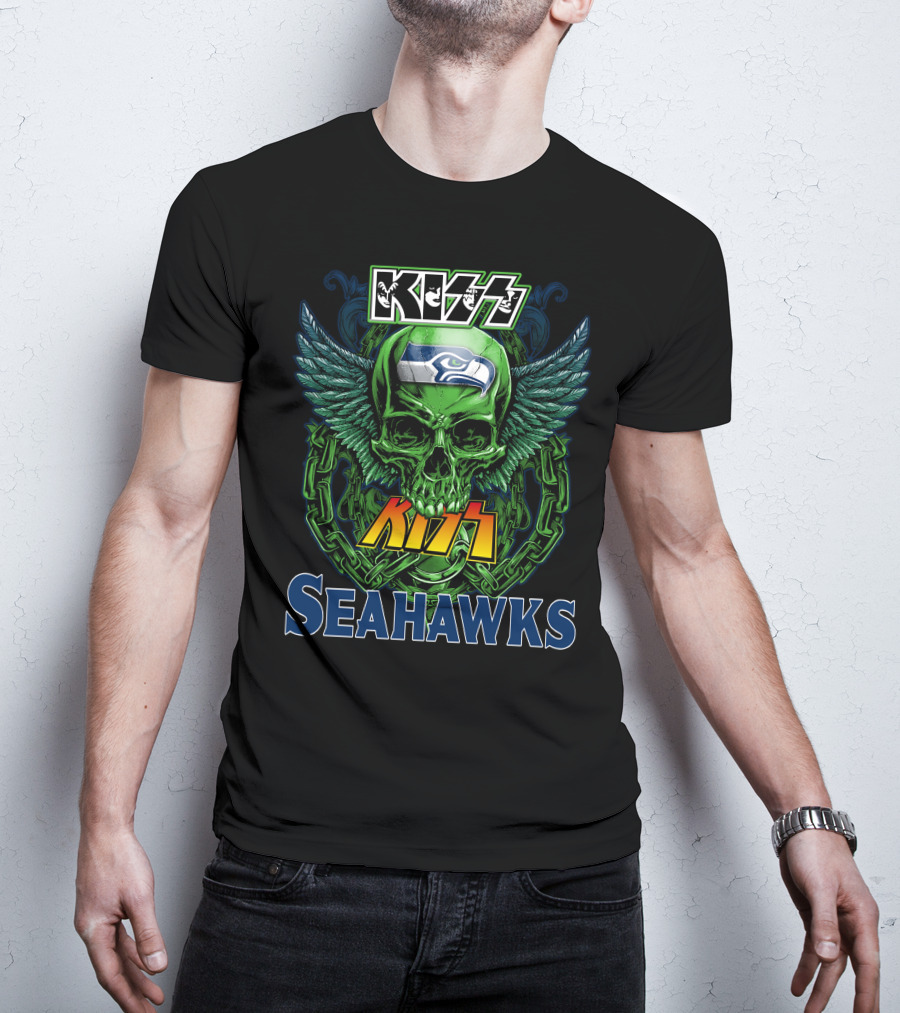 Kiss Seahawks Skull Logo Seattle Seahawks T-Shirt