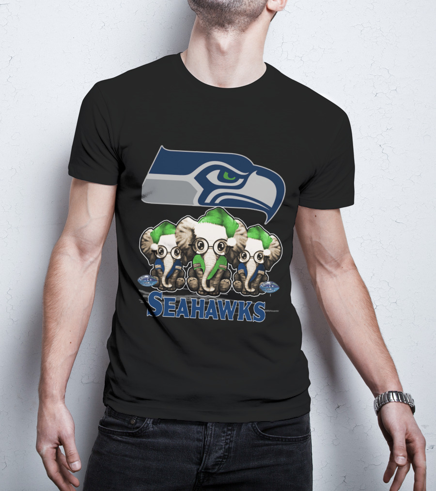 Seattle Seahawks Christmas Elephants Holiday T-Shirt