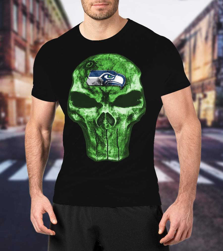 Seattle Seahawks Green Skull Design V4 T-Shirt