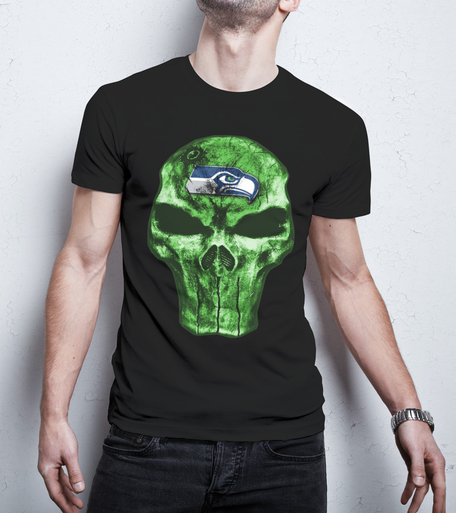 Seattle Seahawks Green Skull Design V4 T-Shirt