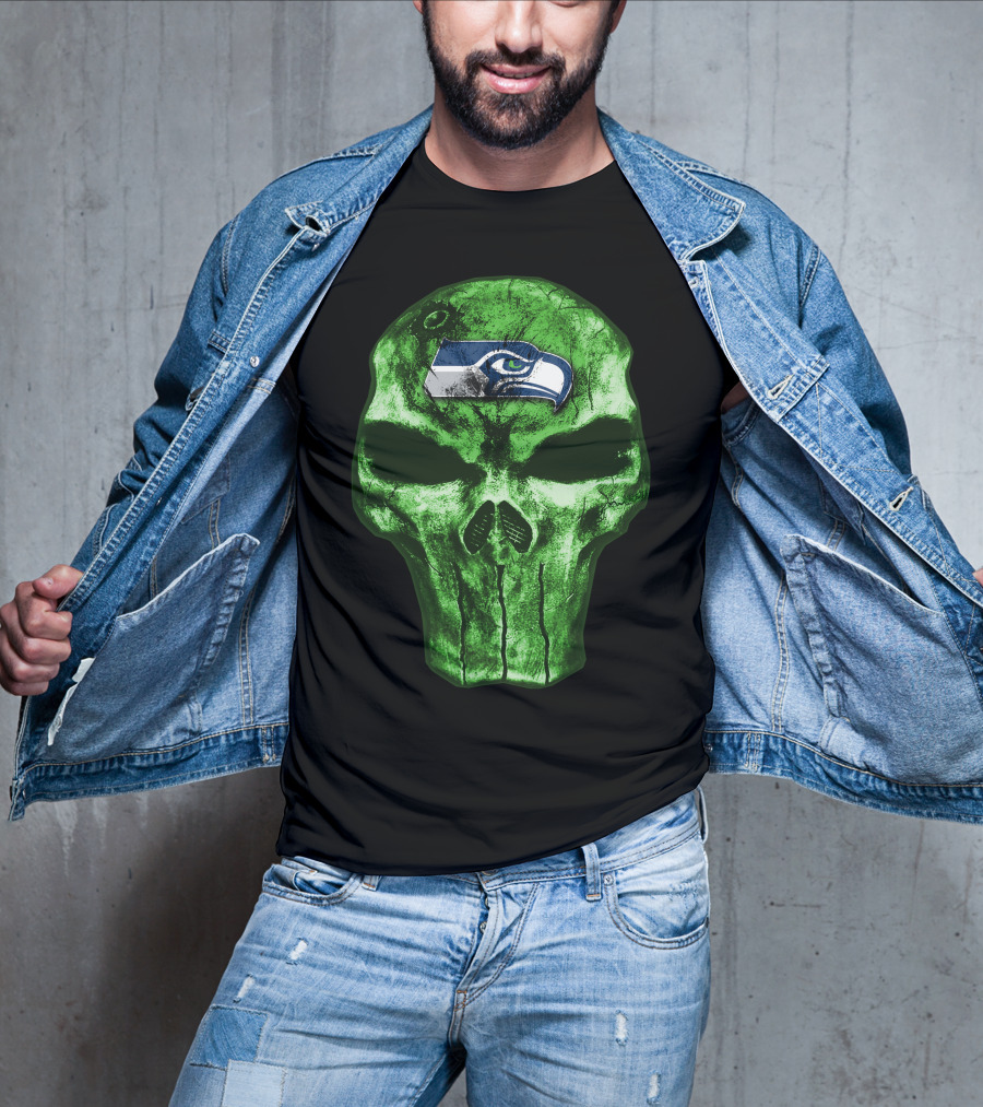 Seattle Seahawks Green Skull Design V4 T-Shirt