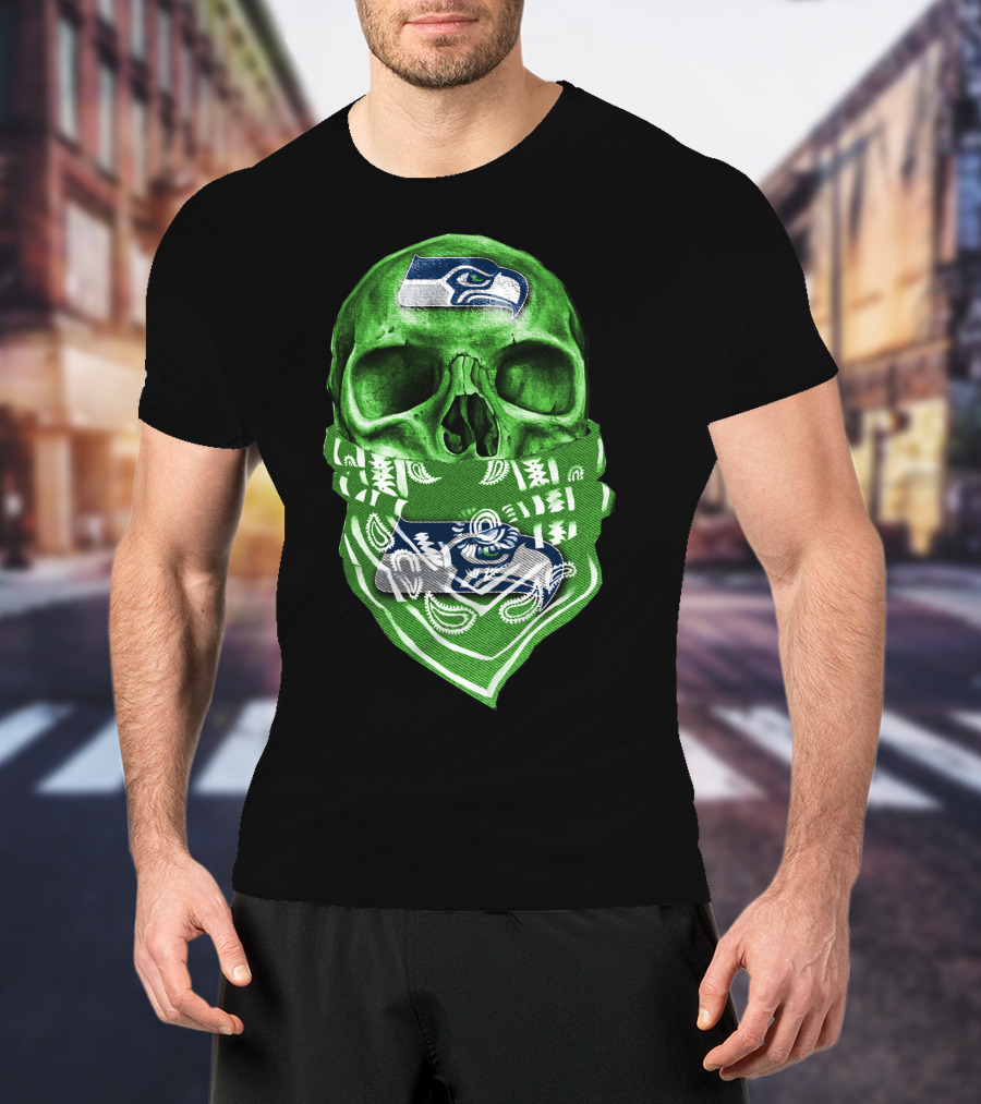 Skull V5 Seattle Seahawks Logo Bandana T-Shirt