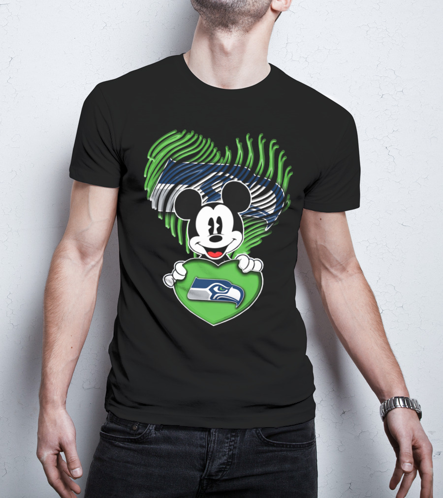 Mickey Mouse Heart Green With Seattle Seahawks T-Shirt
