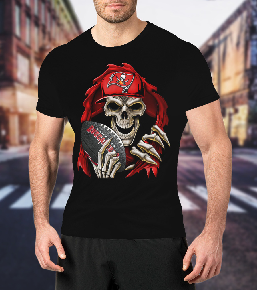 Skullbong Buccaneers Skeleton With Football And Red Cap T-Shirt