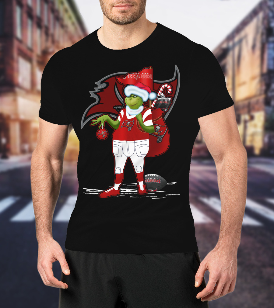 Grinchxmas Tampa Bay Buccaneers Santa Hat Football Holiday T-Shirt