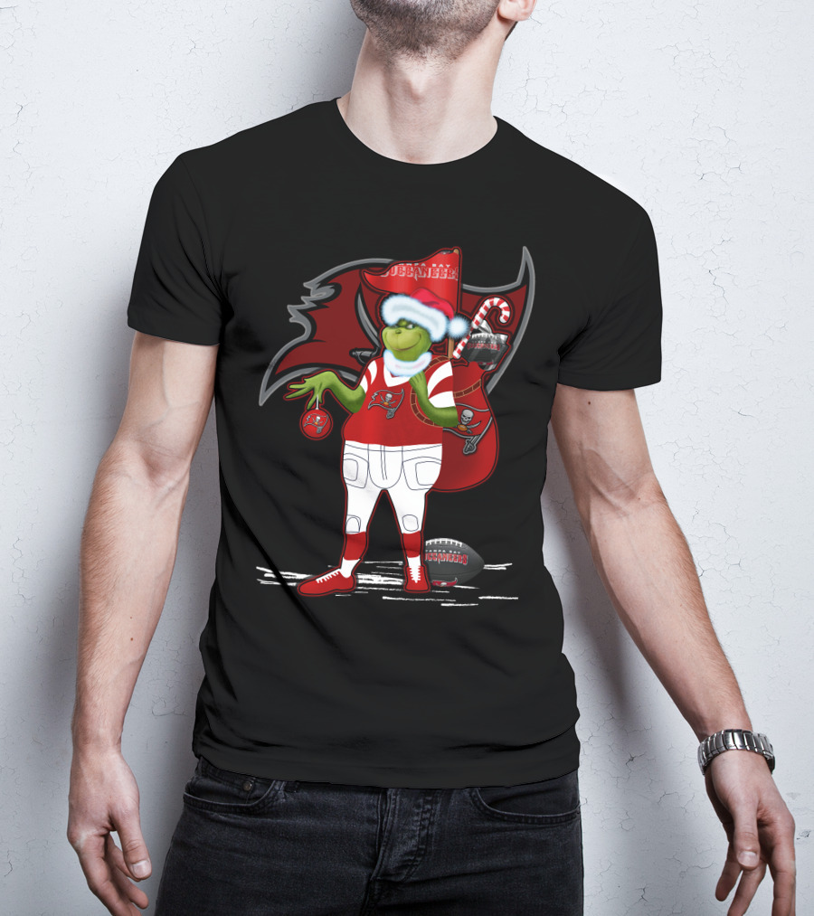 Grinchxmas Tampa Bay Buccaneers Santa Hat Football Holiday T-Shirt