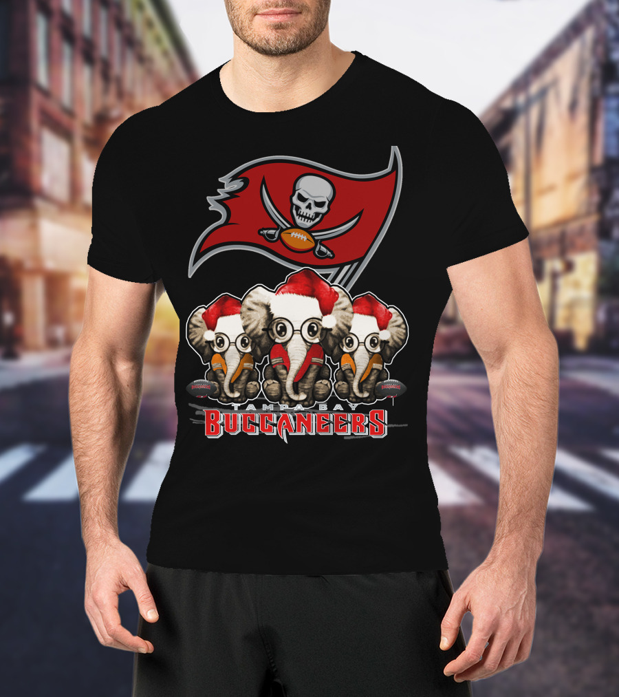 Tampa Bay Buccaneers Christmas Elephants Santa Hats NFL T-Shirt