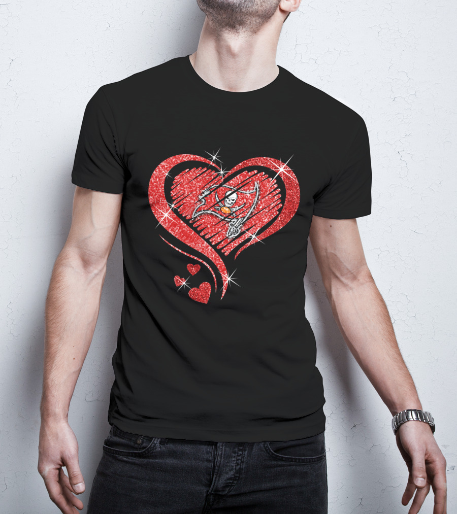 Heart Diamond Tampa Bay Buccaneers Glitter Logo Sparkle T-Shirt