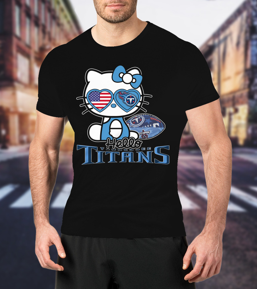 Hello Kitty Tennessee Titans Football American Flag T-Shirt