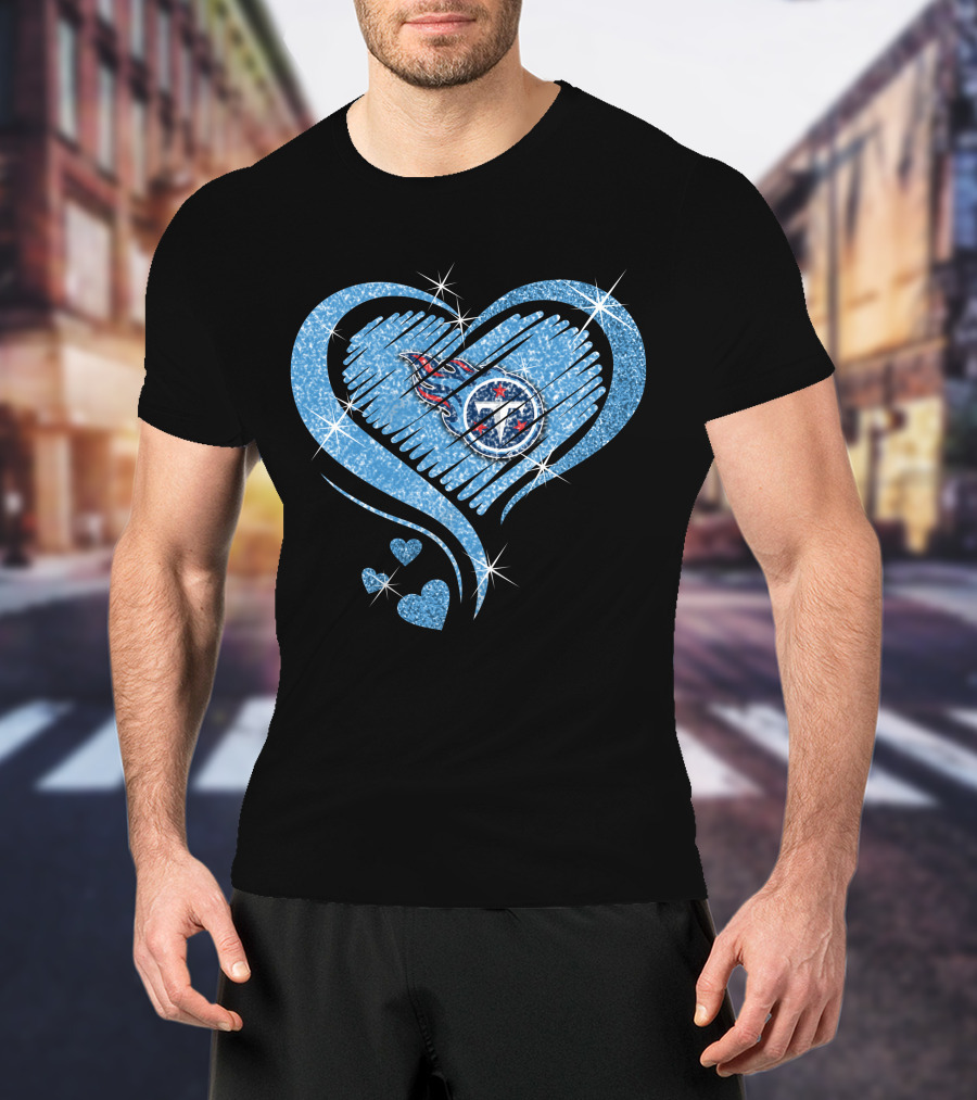 Tennessee Titans Heart Diamond Logo Sparkle T-Shirt