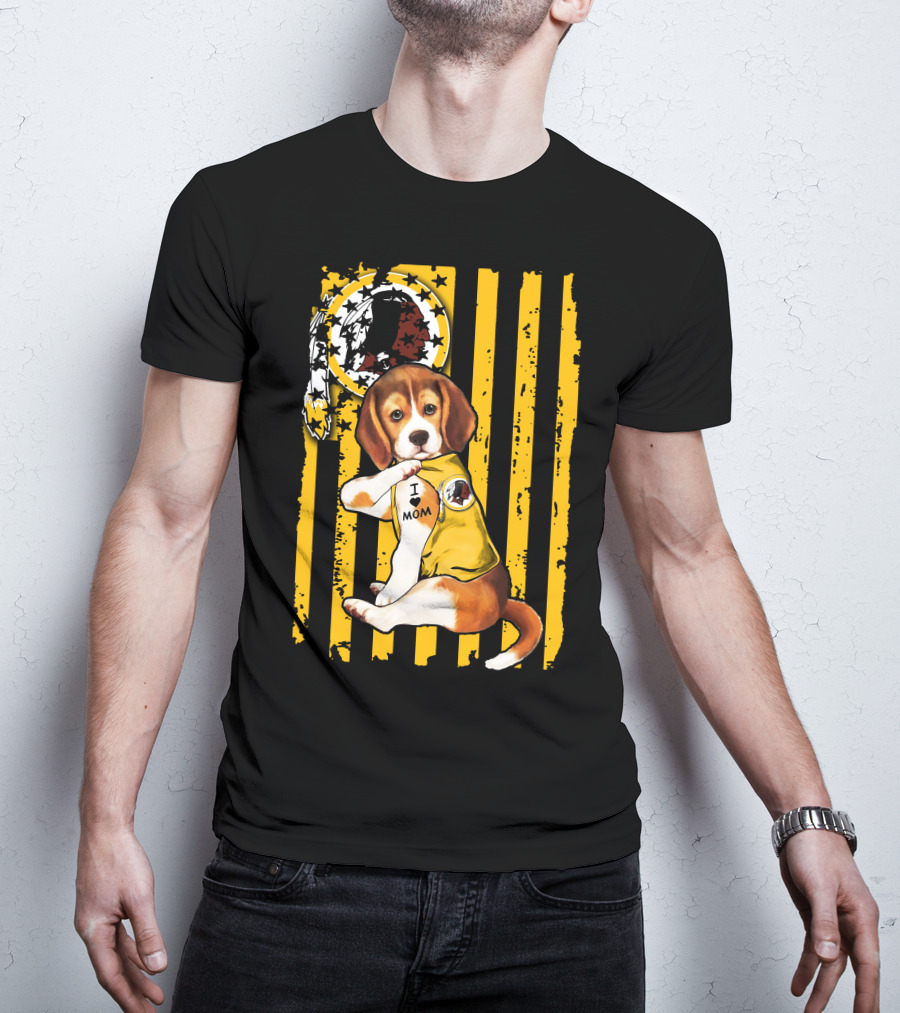 Beagle Washington Redskins I Love Mom Dog Tattoo Football Fan Stripes T-Shirt