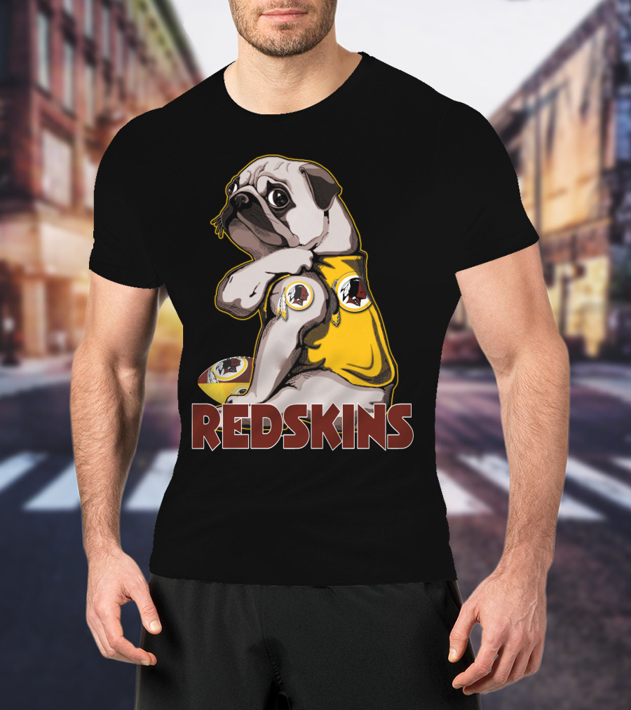 Pug With Washington Redskins T-Shirt