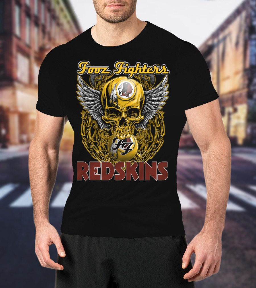 Fooz Fighters Redskins Skull Wings Chain T-Shirt