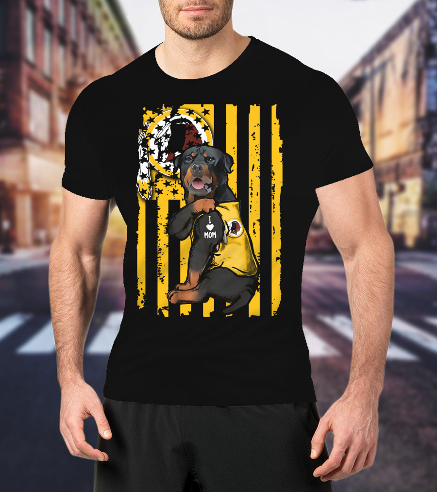 Rottweiler I Love Mom Washington Redskins Logo Stripes T-Shirt