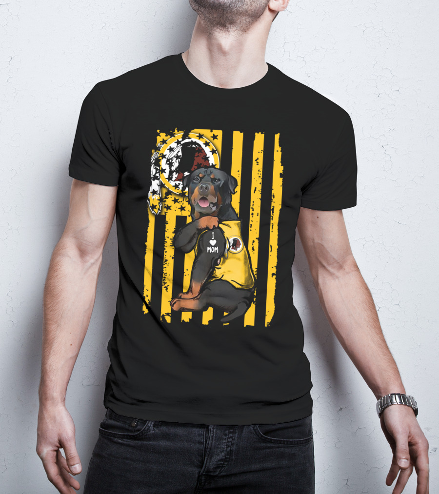 Rottweiler I Love Mom Washington Redskins Logo Stripes T-Shirt