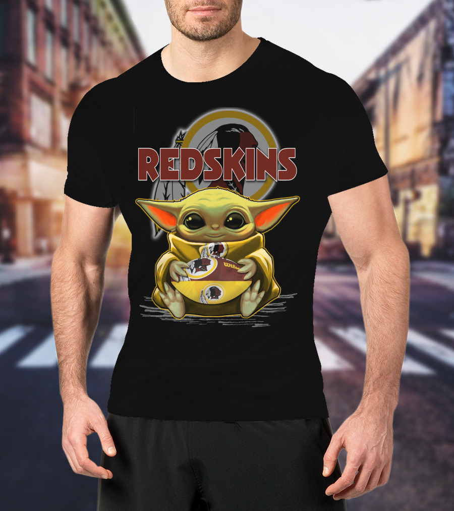 Yoda Redskins Football Baby Holding Team Logo Ball T-Shirt