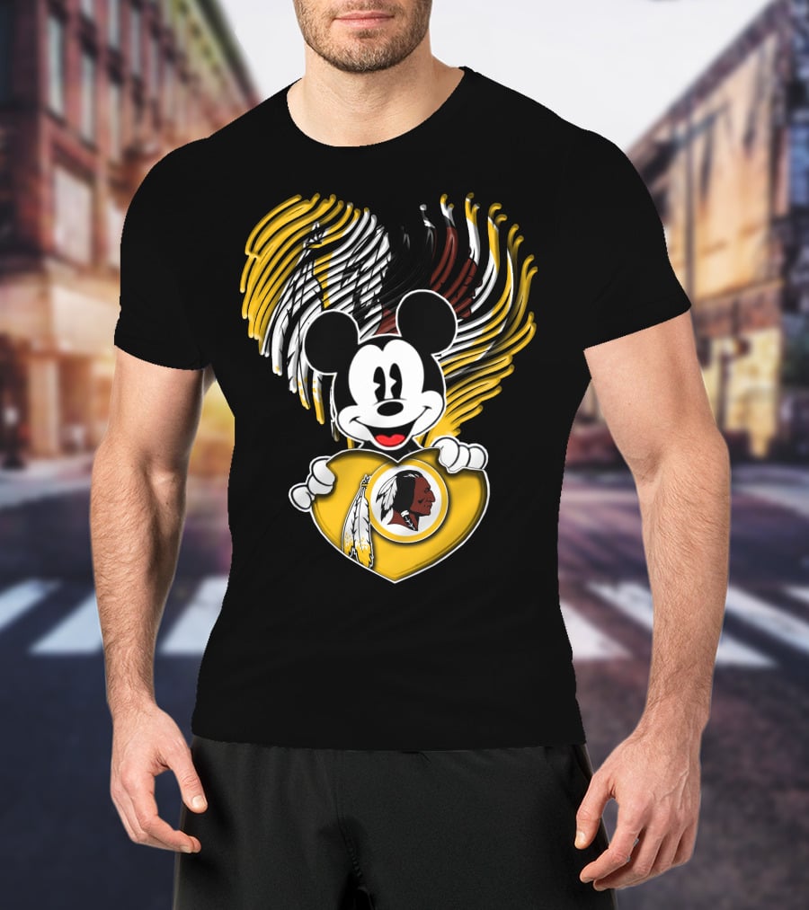 Mick V1 Washington Redskins Heart Motif With Feathers T-Shirt