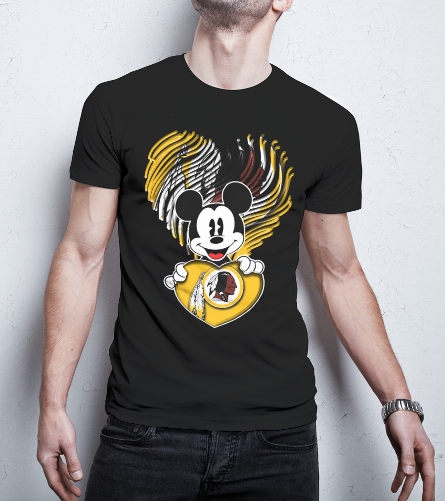 Mick V1 Washington Redskins Heart Motif With Feathers T-Shirt