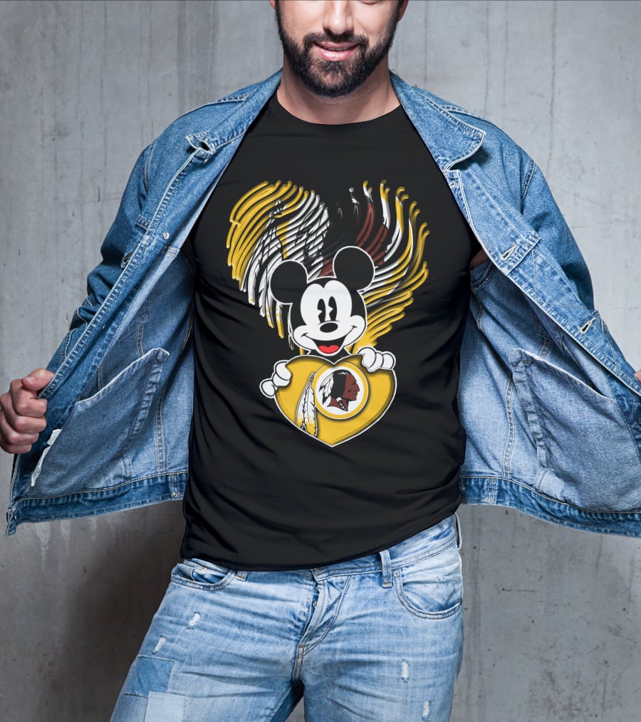 Mick V1 Washington Redskins Heart Motif With Feathers T-Shirt
