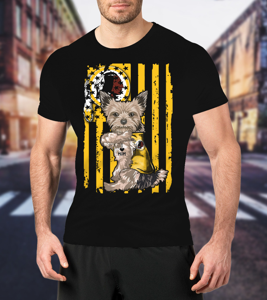 Yorkshire Terrier I Love Mom With Washington Redskins T-Shirt