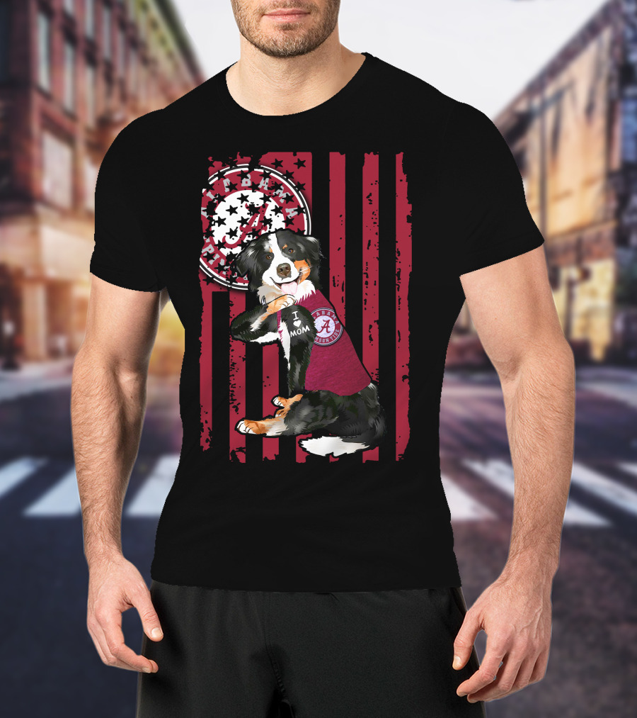 Border Collie Alabama Crimson Tide I Love Mom T-Shirt