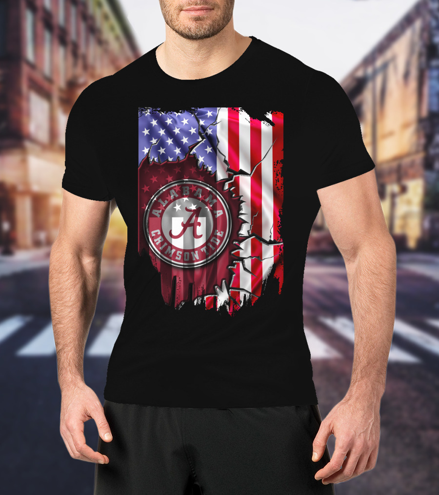 Alabama Crimson Tide American Flag V2 Stars And Stripes T-Shirt