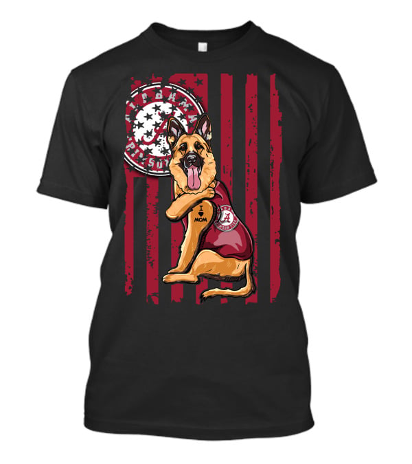 German Shepherd Alabama Crimson Tide Pride With I Love Mom Tattoo T-Shirt