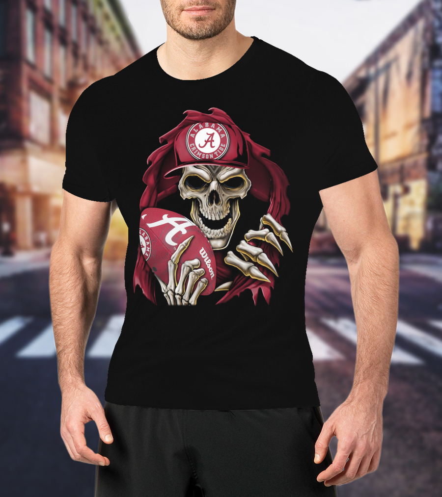 Skullbong Alabama Crimson Tide Skeleton Football Wilson T-Shirt
