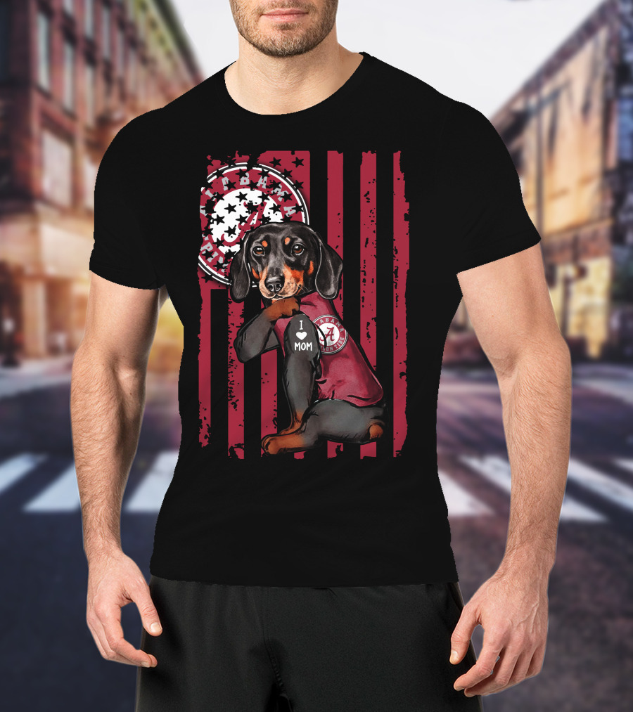 Dachshund Alabama Crimson Tide I Love Mom T-Shirt