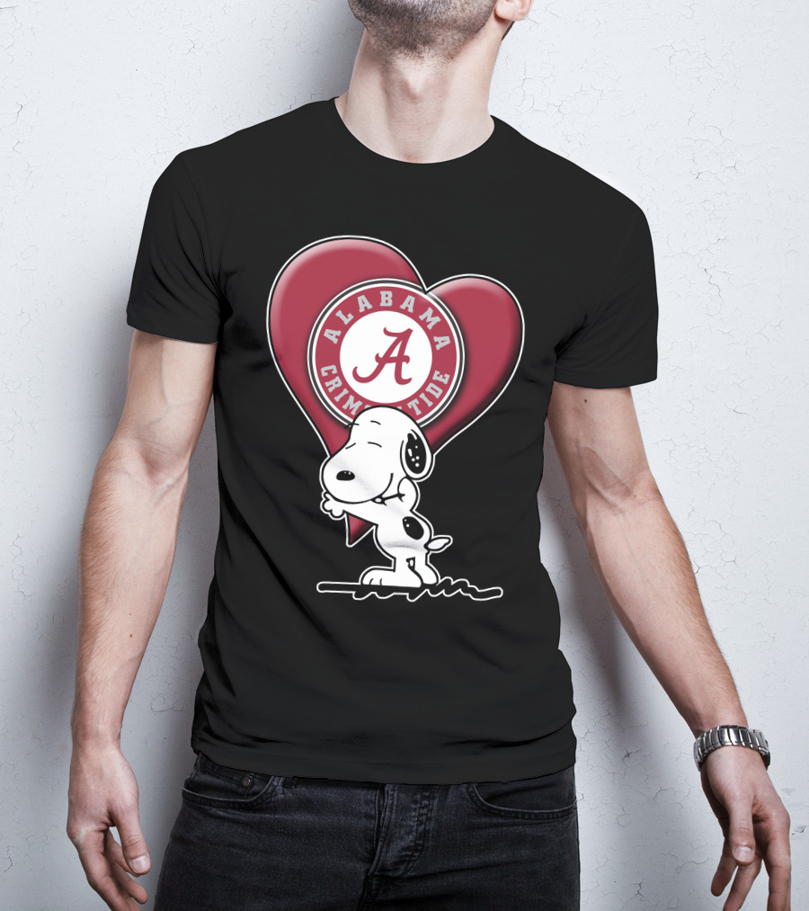 Snoopy Hugging Alabama Crimson Tide Heart T-Shirt
