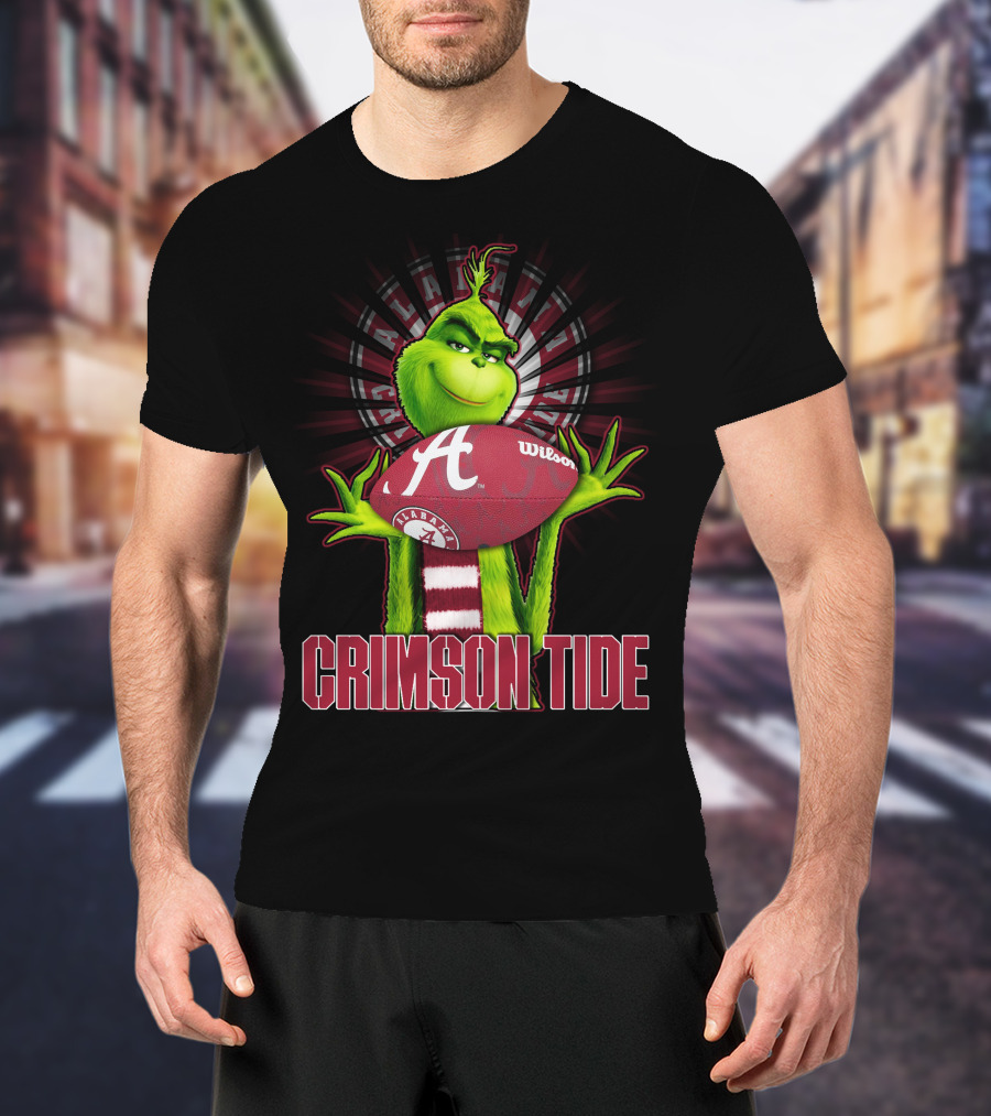 Grinch Holding Alabama Crimson Tide Football Wilson T-Shirt