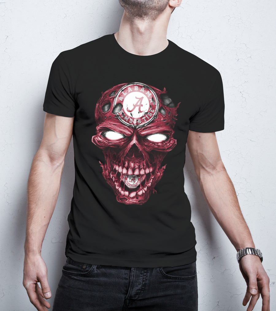 Skull V2 Alabama Crimson Tide A Logo Grinning Red Eyes T-Shirt