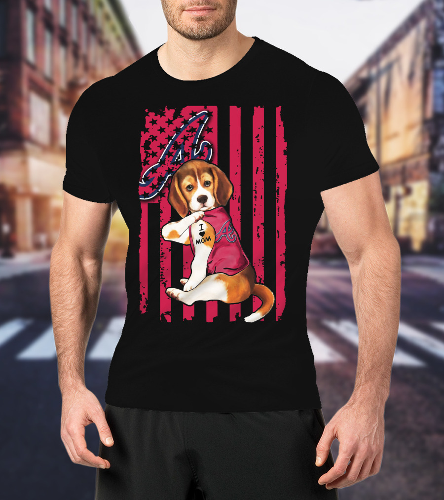 Beagle I Love Mom Atlanta Braves Stripes T-Shirt