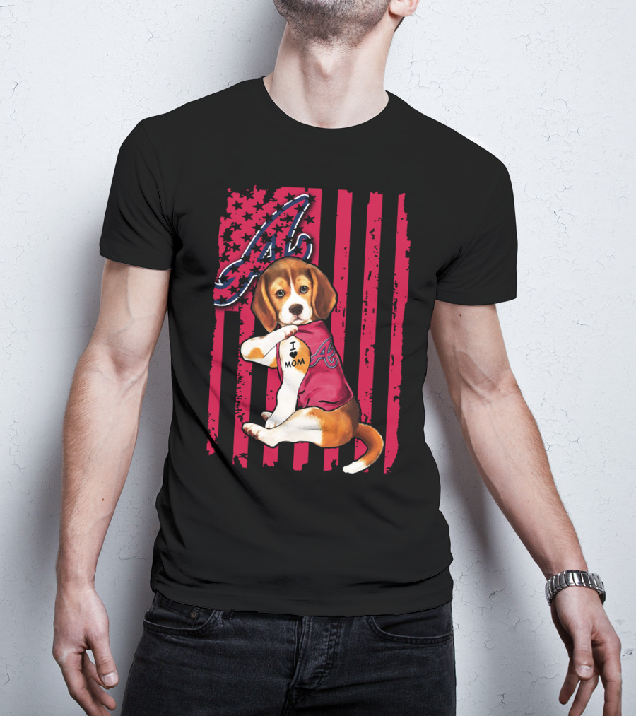 Beagle I Love Mom Atlanta Braves Stripes T-Shirt