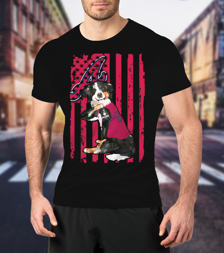 Border Collie I Love Mom Atlanta Braves A American Flag T-Shirt